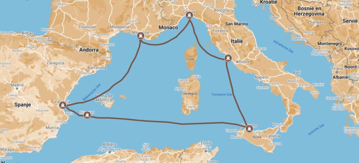 Routekaartje - Cruise WMZ Grandiosa